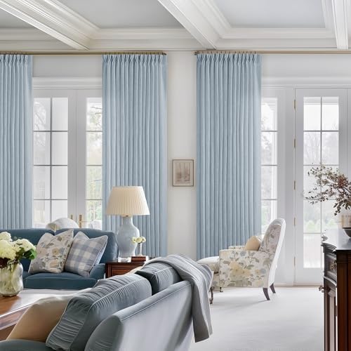 Dusty Blue Pleated Linen Curtains 96 Inches Long - Image 6