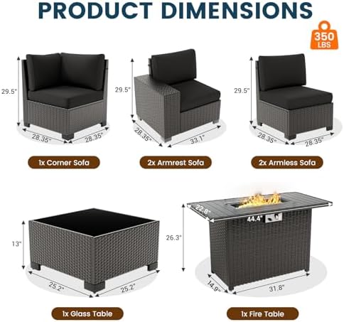 Patio Furniture Set with 44'' Fire Pit Table - Image 6