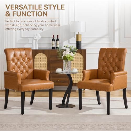 Dining Chair with Arms, PU Leather High Back Dining Room Chairs - Image 6