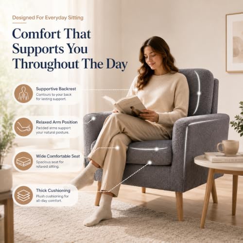 Naomi Home Frida Teddy Fleece Accent Chair, Mid-Century Modern Inspired Armchair - Image 5