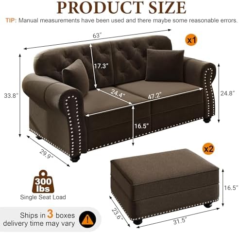 63" Velvet Chesterfield Loveseat Sofa - Image 2