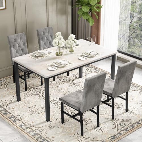 Hooseng Dining Table Set for 4, Faux Marble Small Kitchen Table Chairs Set of 4 - Image 2