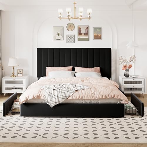 Allewie King Size Storage Bed Frame, Vertical Channel Tufted Adjustable - Image 3