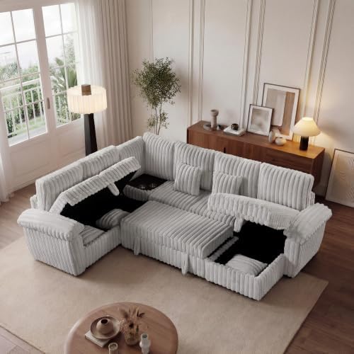 Modular Sectional Sofa with Storage | Pull Out Bed, Oversized L Shaped Sleeper - Image 4