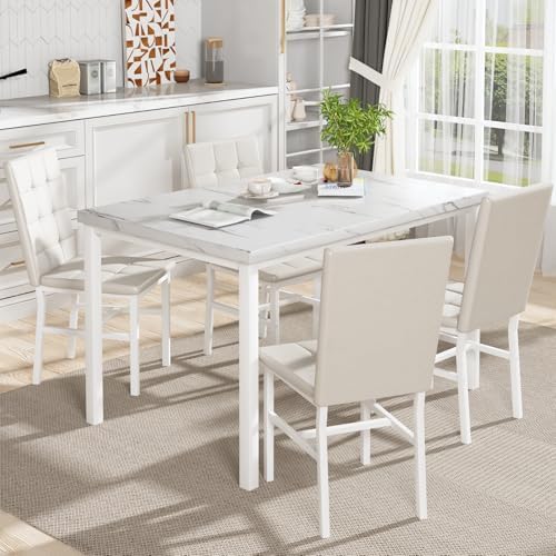 Hooseng Dining Room Table Set 5 Piece Dining Table Set Marble Dining Table 4 - Image 4