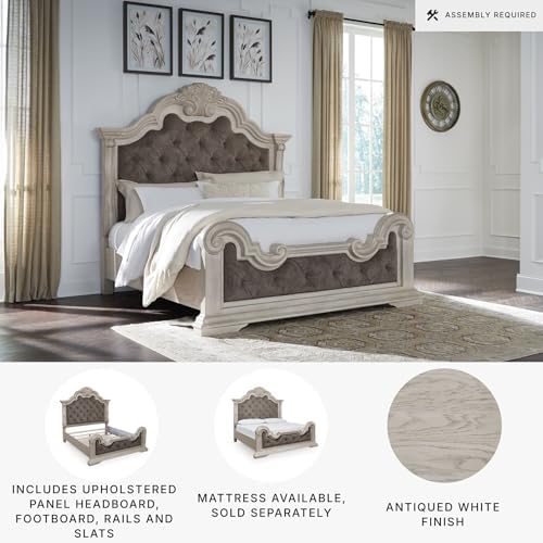 Signature Design by Ashley King Upholstered Panel Bed, Antique White - Image 4