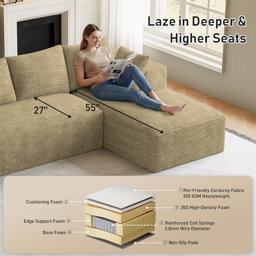 ONEMMLION 107" L-Shaped Cloud Boneless Couch Sofa - Image 4