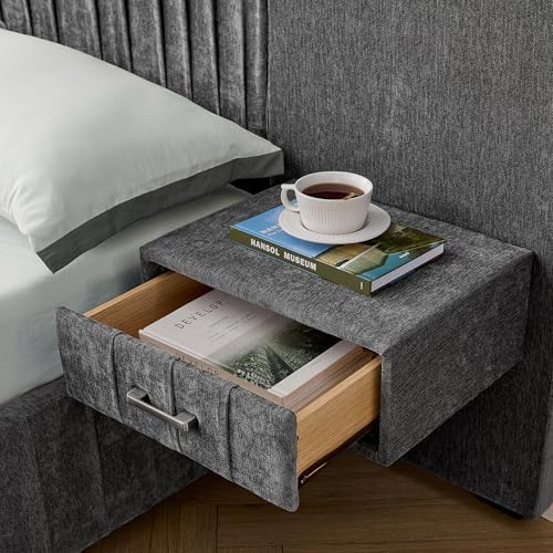 Queen Size Bed Frame with LED Lights and Nightstands, Modern Chenille - Image 6