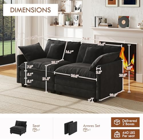 WorthFurni 77" Cloud Sofa Loveseat, Comfy Sectional Couch, 2-Seater Chenille - Image 2