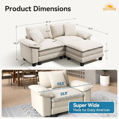 SUNSHINE VALLEY 3-Seat L Shaped Modular Cloud Couch Sectional Sofa Ottoman - Image 2