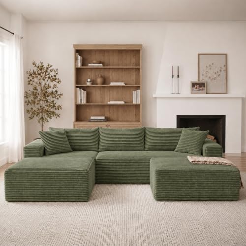 Claiks 104" Boneless Couch, U-Shape Corduroy Sectional Sofa by CLAIKS