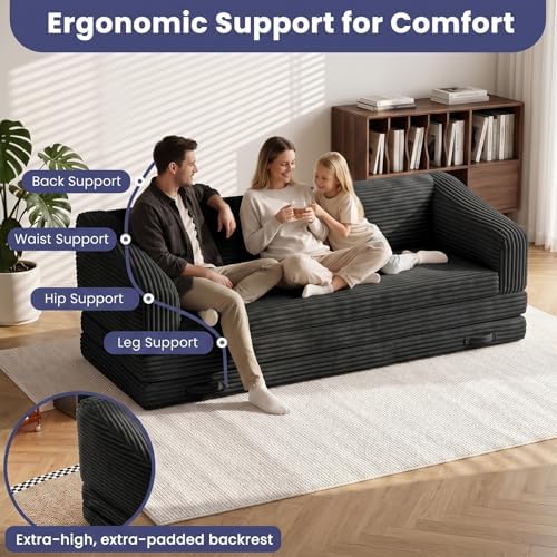 JUIKURY Folding Sofa Bed with Backrest, Boneless Fold Out Couch with Handle - Image 3