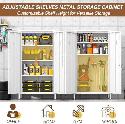 pozdeg 47.24" White Lockable Small Metal Storage Locker - Image 5