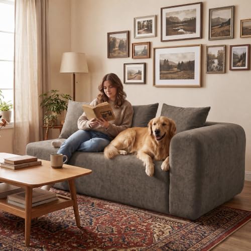 Claiks 71" Right Armrest Boneless Sectional Loveseat Sofa, Light Grey - Image 3