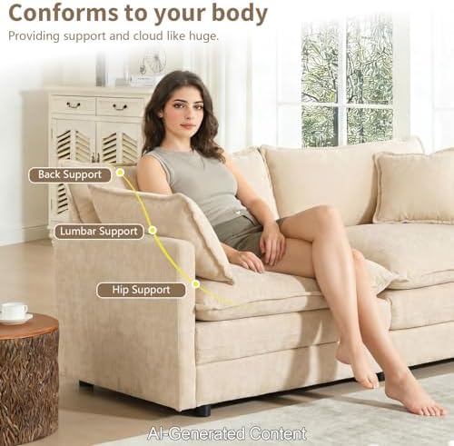 GNIXUU 112" Camel Modular 3 Seater Cloud Sectional Couches - Image 6