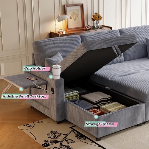83" Sleeper Sectional Sofa, Comfy Convertible Sofa Bed - Image 6