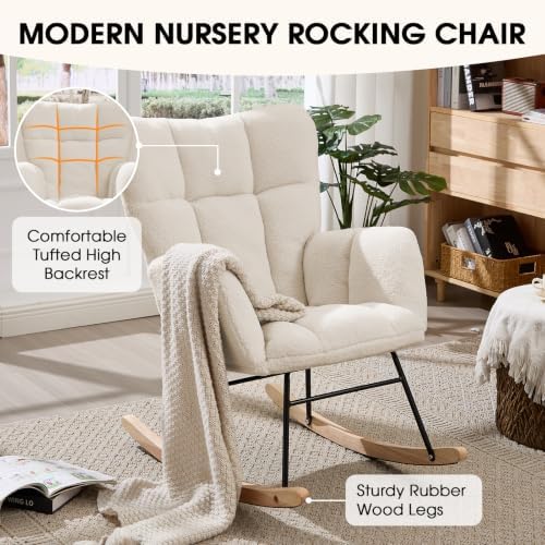 Nursery Rocking Chair, Teddy Upholstered Glider Chair - Image 4