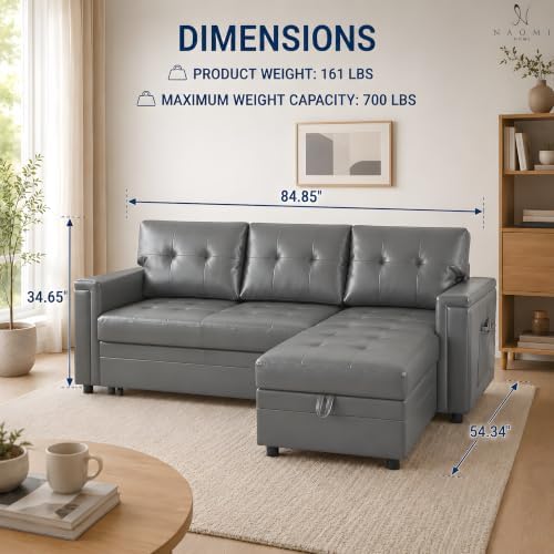 Naomi Home L-Shaped Air Leather Sleeper Sectional Sofa - Image 2