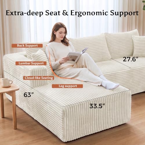 92.5" U-Shaped Boneless Modular Sectional Sofa, 3 Seater Sofa - Image 4