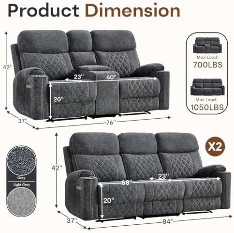 HAOMARKETS 3-Piece Power Recliner Sofa Set - Image 2