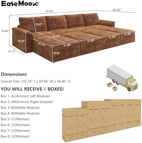 EASE MOOSE 147" Cloud Sofa Bed, Boneless Couches - Image 2