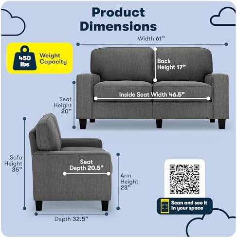 Serta Palisades 61" Track Arm Sofa, Easy Care Polyester, Soft Pillow Back - Image 2
