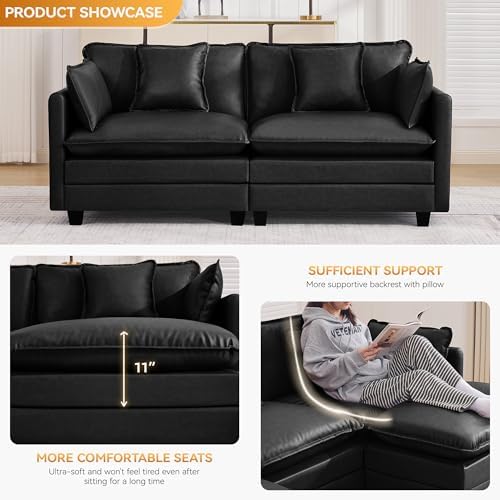 76'' Cloud Deep Seat Loveseat, Upholstered Leather Modular 2-Seats Sectional - Image 3