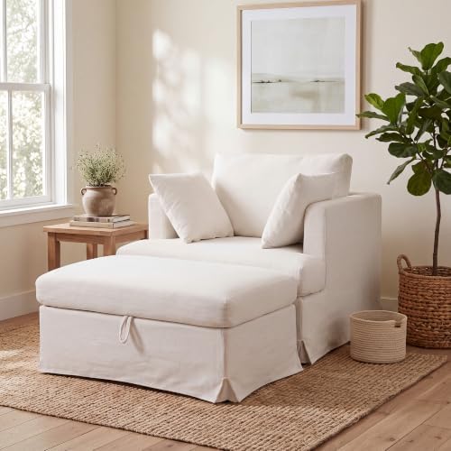 Coastal Accent Armchair with Storage Ottoman by Unknown