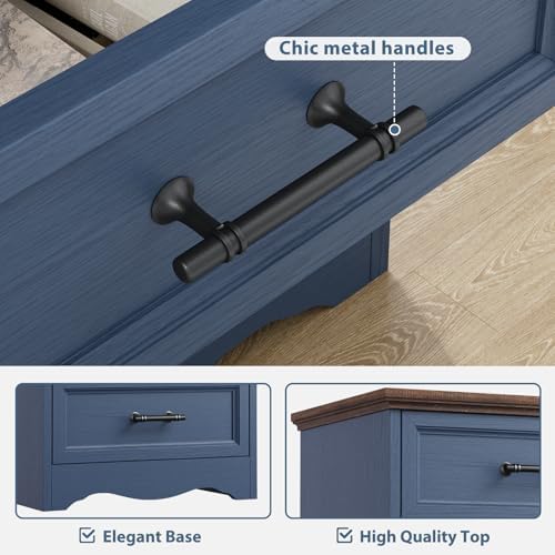 YANSNWO Blue Nightstand with Charging Station, 19.7" 3-Drawer End Table - Image 5