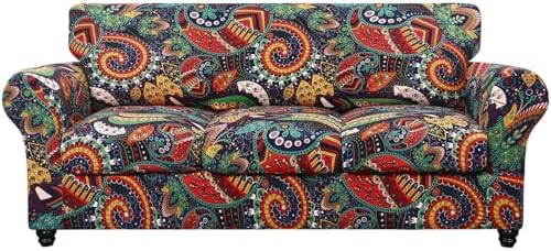 SearchI Stretch Sofa Cover Printed Couch Cover, Floral Pattern 4 Pieces Sofa by SearchI