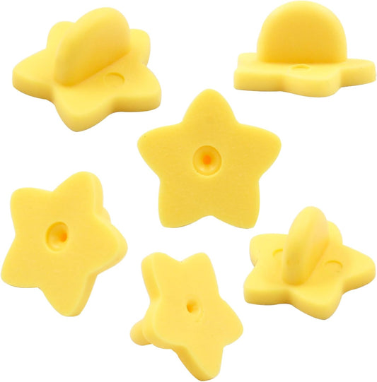 100 Pack Star Shape Rubber Pin Backs, Lapel Pin Backing Locking Pin Keepers, Brooch Holder for Uniform Badge Hat Tie（Yellow）