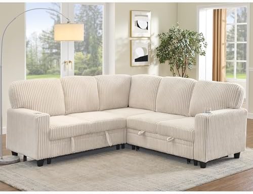 L-Shaped Sectional Couch with Storage and Pull Out Bed, Convertible Sofa Bed - Image 3