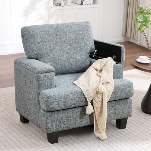 Accent Chair with Armrest Storage, Modern Upholstered Reading Living Room Chairs by choairy