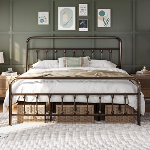 Yaheetech King Metal Platform Bed Frame, Victorian Headboard & Footboard by Yaheetech