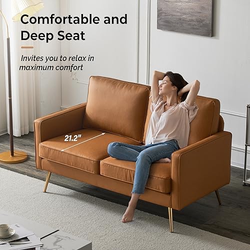 VINGLI 56" Modern PU Leather Loveseat, Small Sofa Couch Deep Seat - Image 4