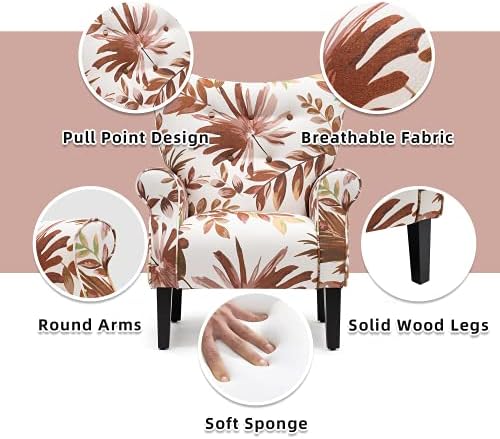 YOLENY Mid Century Wingback Arm Chair, Modern Upholstered Fabric High Back - Image 4