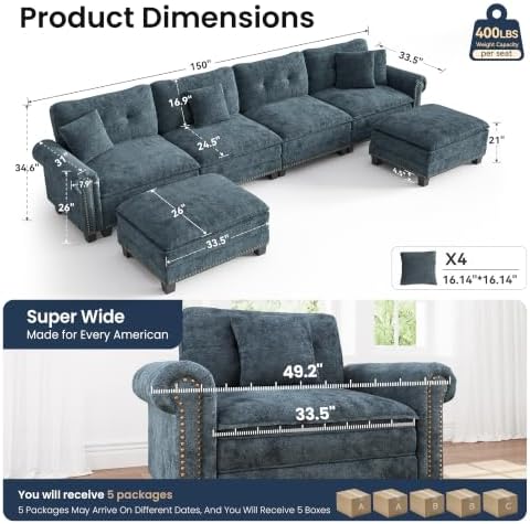 PHI VILLA 150" Oversized Modular Sectional Couch U Shaped - Image 2