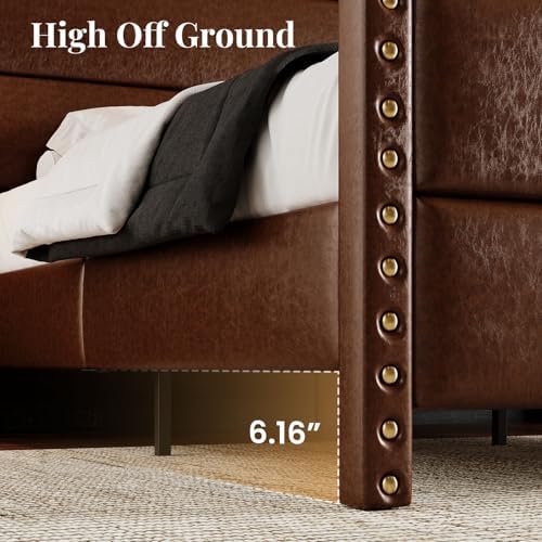 King Size 55" Tall Faux Leather Platform Bed Frame - Image 4
