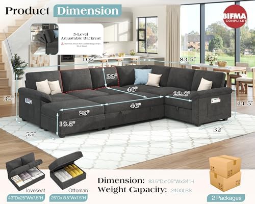 Jocisland 105" Sofa Bed, Sectional Sleeper Sofa - Image 2