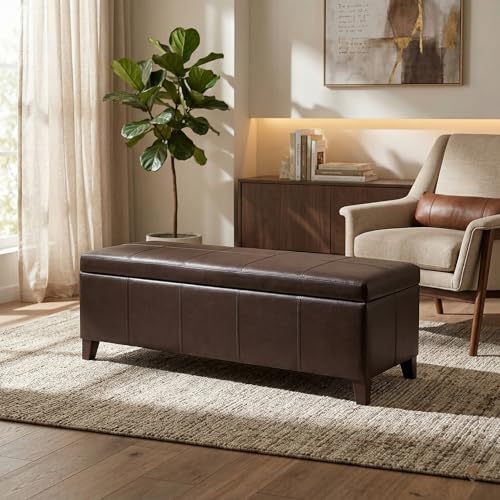Brown Ottoman with Storage 51" Faux Leather Storage Ottoman by DECODEVILLE