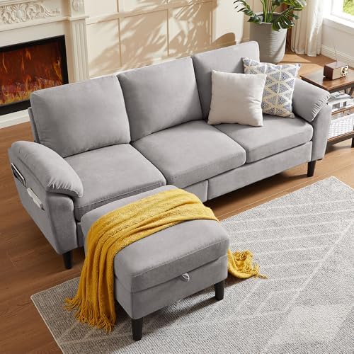 80" Convertible Sectional Sofa, Small L Shaped 3 Seat Couch by Chireca