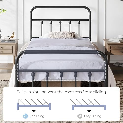 Yaheetech Twin Metal Platform Bed Frame, Victorian Headboard & Footboard - Image 5