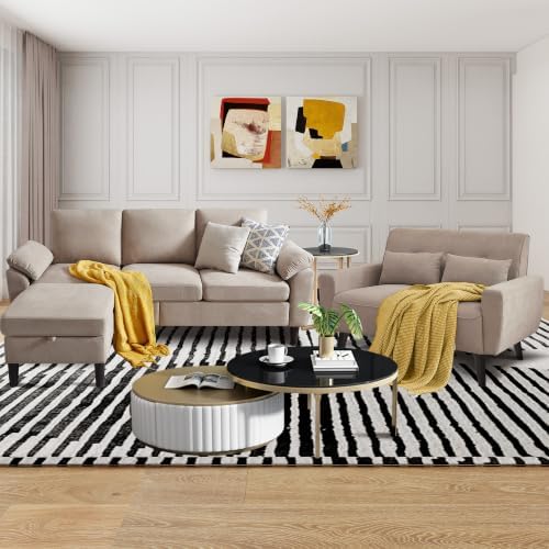 79" Convertible Sectional Sofa Set, Modern Linen Small L Shaped Couch by Chireca