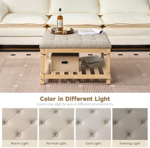 Befurtori Ottoman with Storage Bench, Linen Ottoman Coffee Table Gray Linen - Image 6