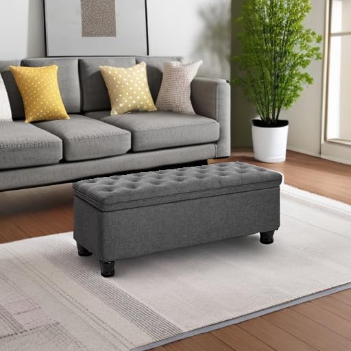 SONGMICS Storage Ottoman, 46.5 Inches Bedroom Bench, Solid Wood Legs - Image 6