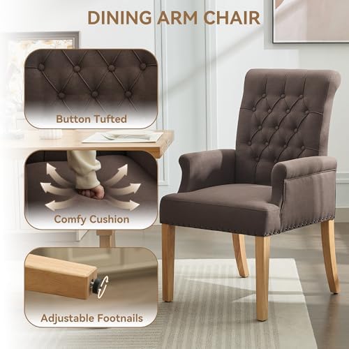 Dining Chair with Arms, Upholstered High Back Dining Room Chairs - Image 4