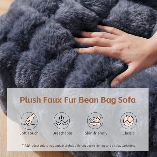 Faux Fur Memory Foam Lazy Bean Bag Sofa, Dark Grey - Image 7