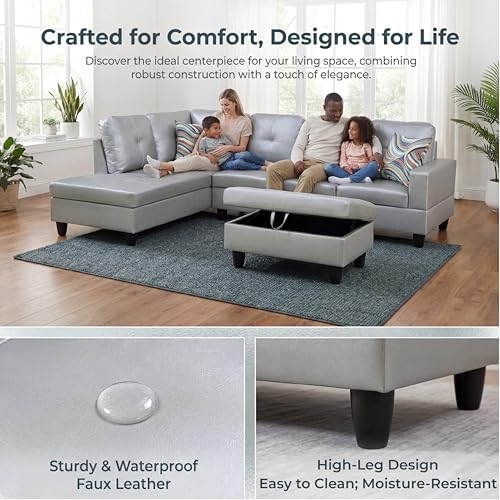 Faux Leather Sectional Couches for Living Room - Image 3
