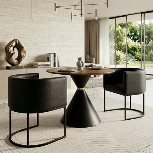 HNY Mid Century Modern Upholstered Barrel Black Dining Chairs by HNY