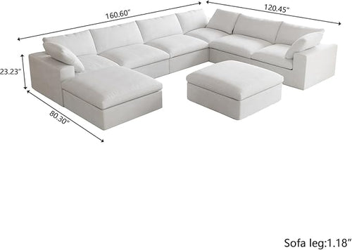160" Cloud Sectional Couch, Overzised Down Filled Couch, 8 Seater Convertible - Image 2